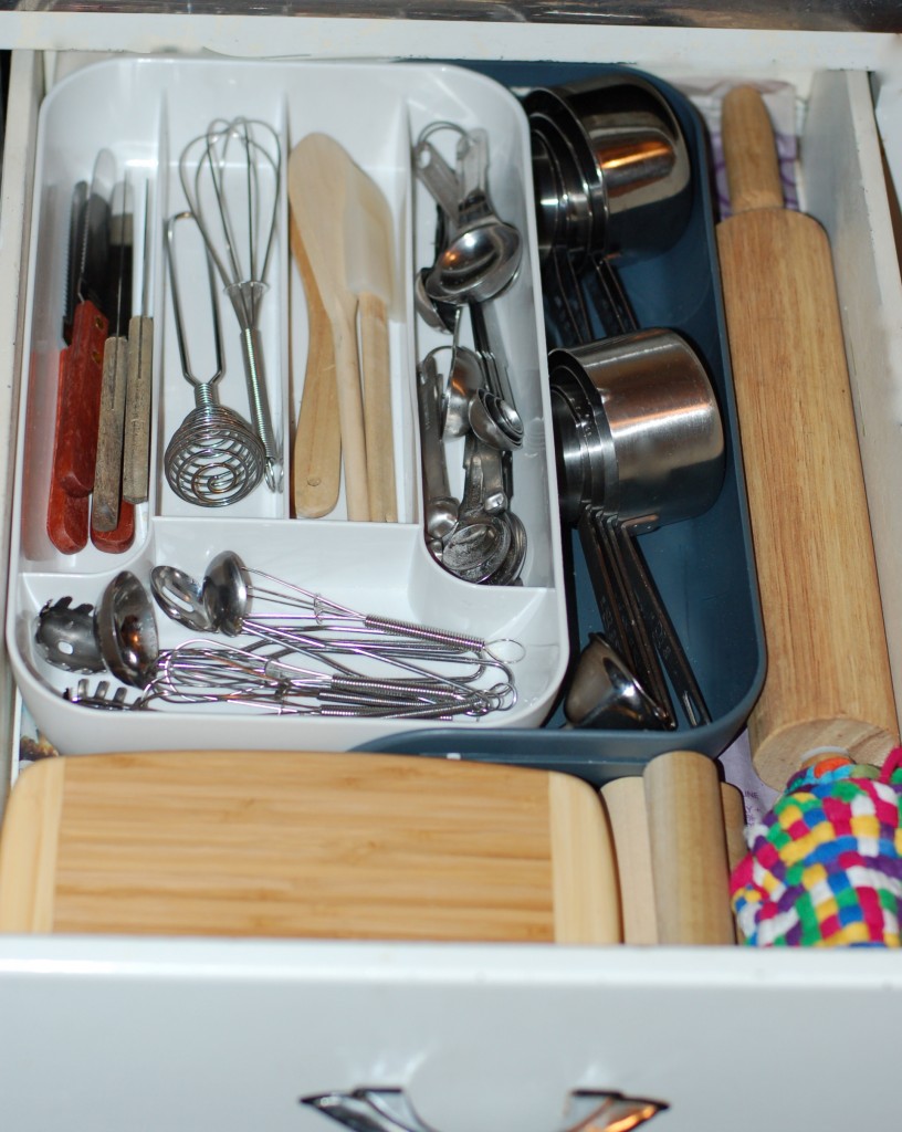 Inside our kid-freindly kitchen cabinets