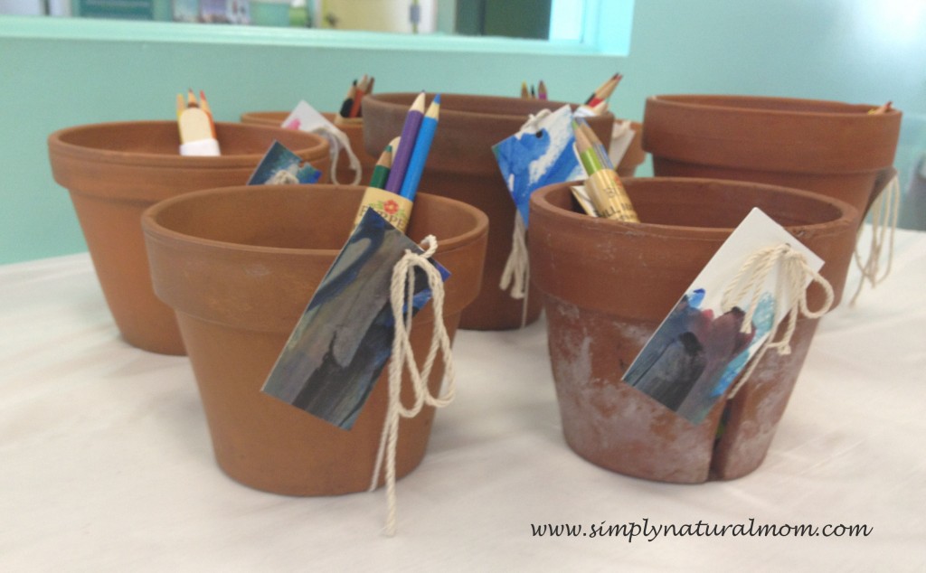 Easy seed pack party gift using pots from home