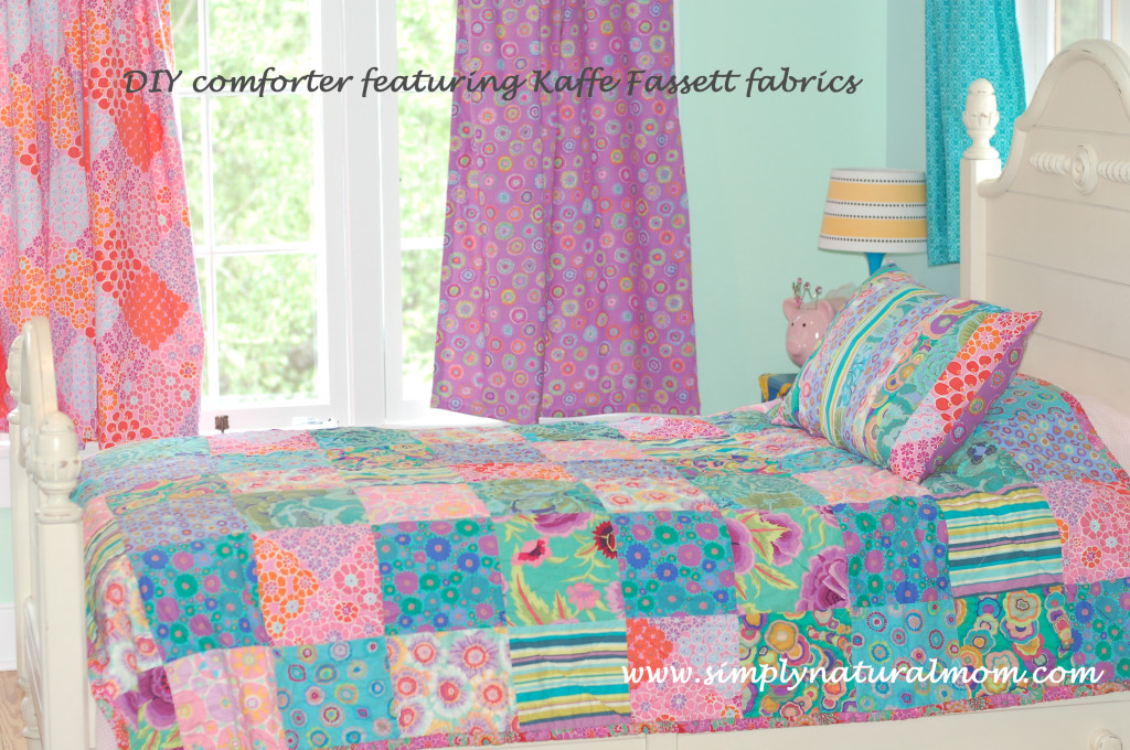 DIY comforter featuring Kaffe Fassett fabrics