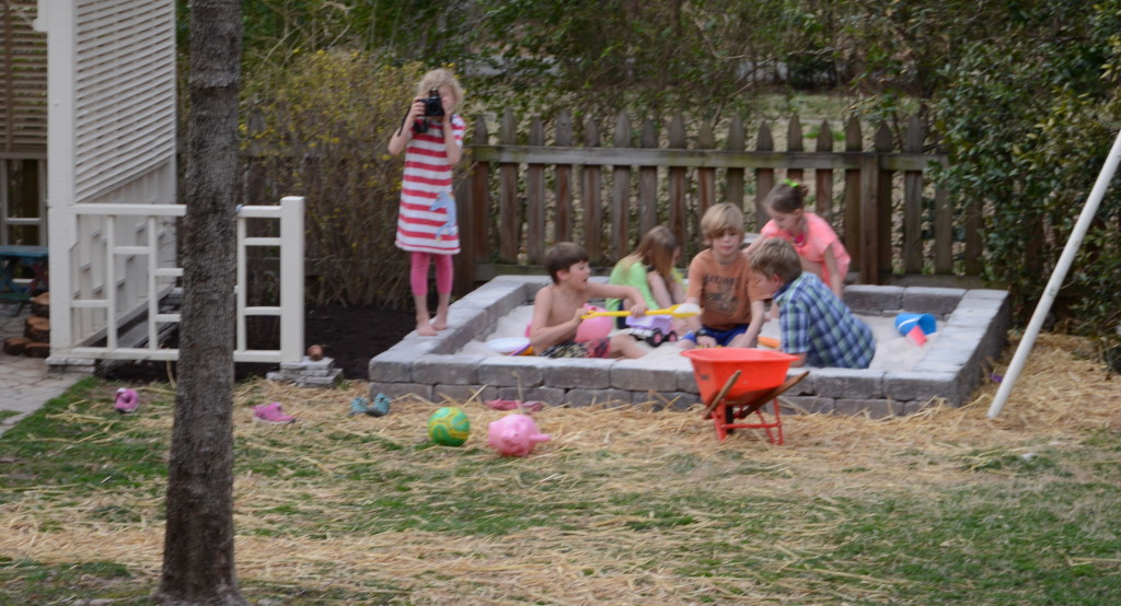 Spring break is cold, but we have a new BIG sandbox